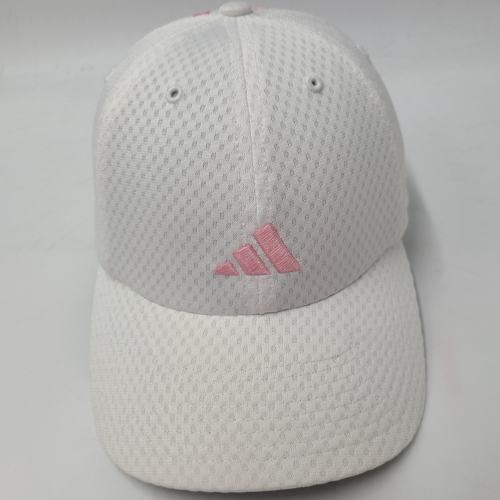 Women Adidas Hat Adjustable White Pink 3 Stripe Mesh Golf Casual Baseball Cap